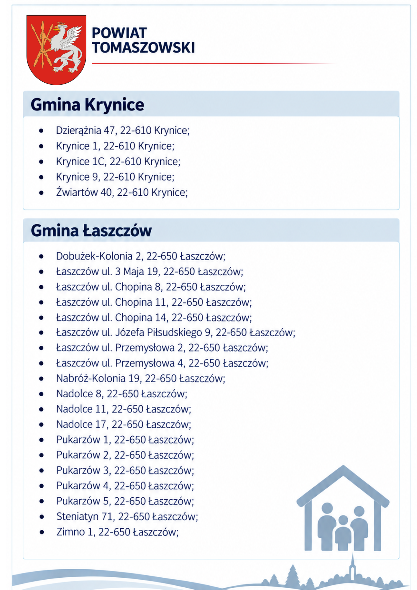 Oficjalny wykaz punktów schronienia w powiecie tomaszowskim — plansza 2 z 5