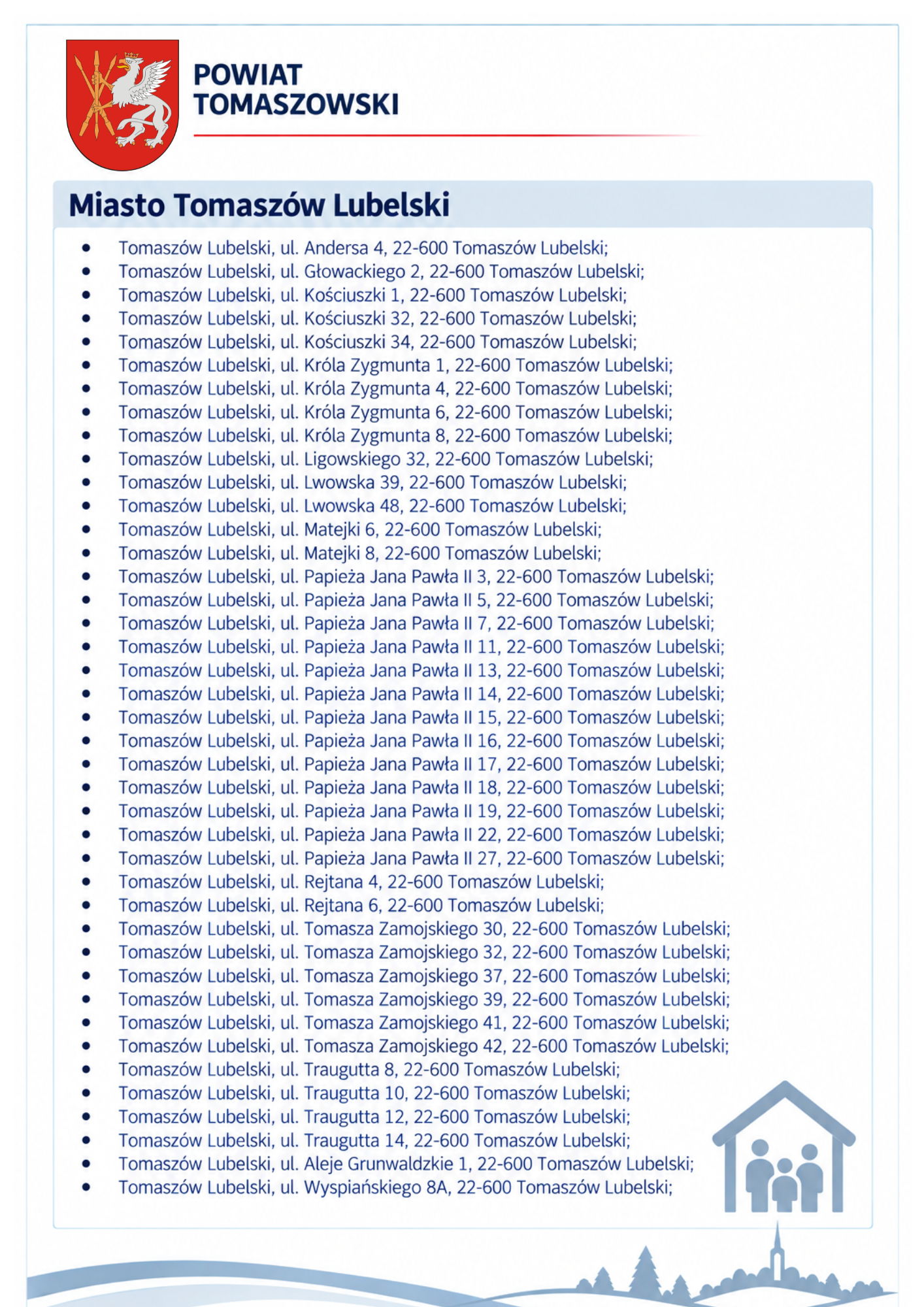 Oficjalny wykaz punktów schronienia w powiecie tomaszowskim — plansza 3 z 5