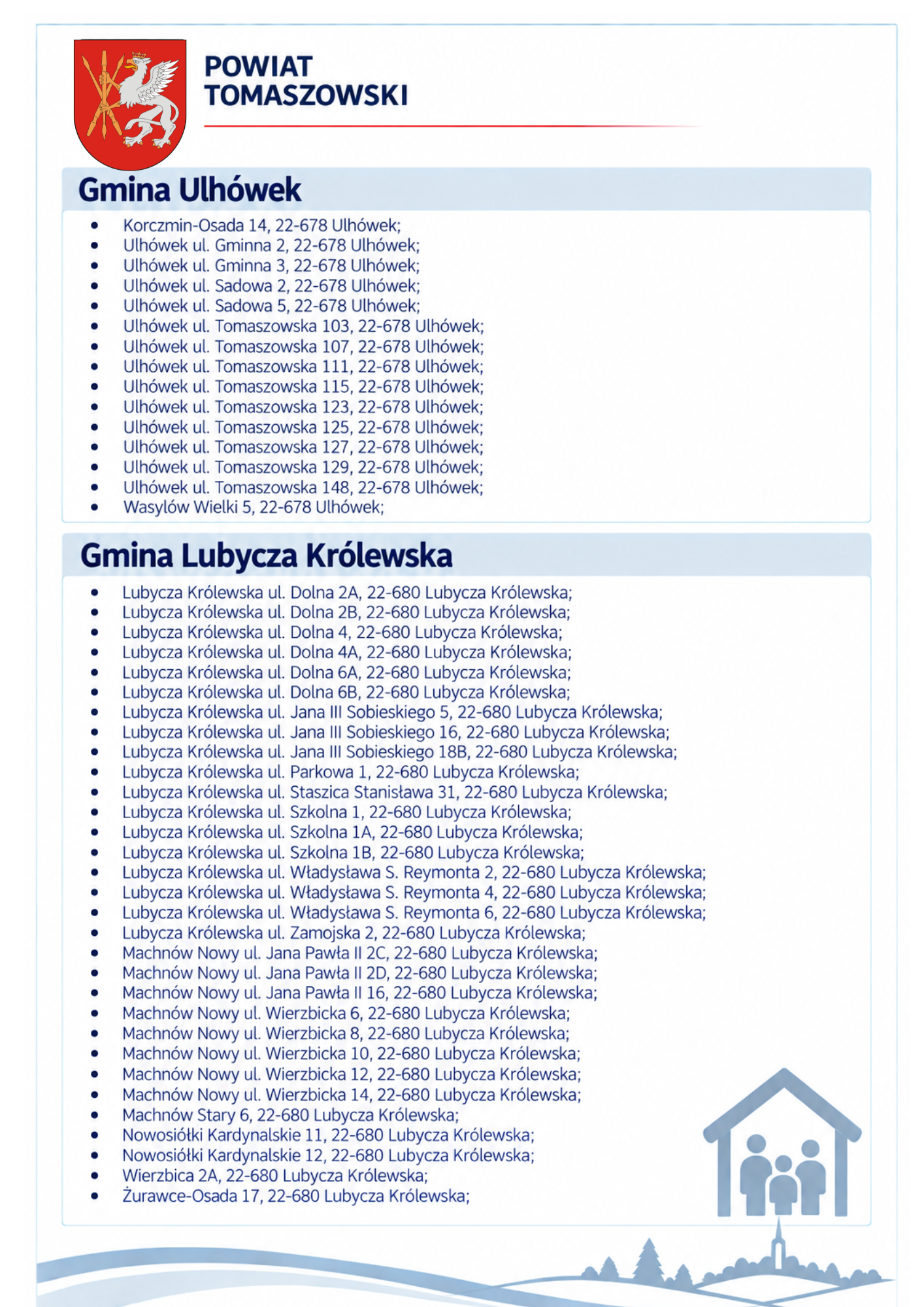 Oficjalny wykaz punktów schronienia w powiecie tomaszowskim — plansza 5 z 5